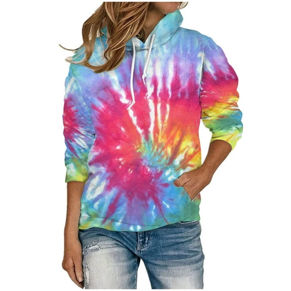 Dyegold Woman's Hoodies Weekly Deals Athletic Winter Casual Sweater Long Sleeve Hooded Lightweight Shirts Vintage Teen Girls Graphic Pullover Fleece Trendy Outfits Ladies Tie Dye Ombre Hoodie