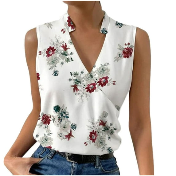 Dyegold Women 2023 Wrap Front Tank Top Casual V Neck Floral Solid Camisole Blouses Loose Sleeveless Cami Basic Tank Shirt