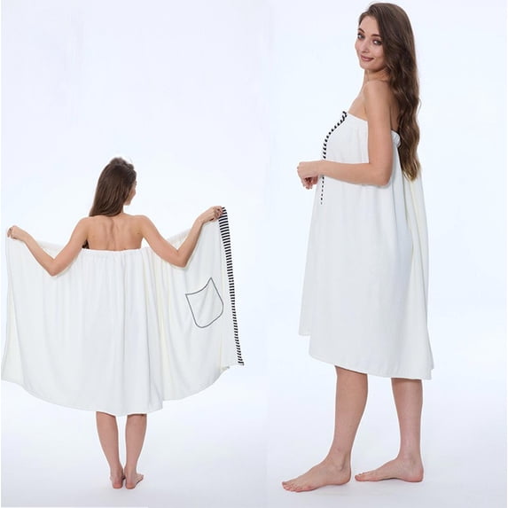 Dyegold Women Adjustable Wearable Bath Towel Wrap with Pockets Anti-Leak Button Plus Size Coral Velvet Bathrobe Skirt for Spa Beach
