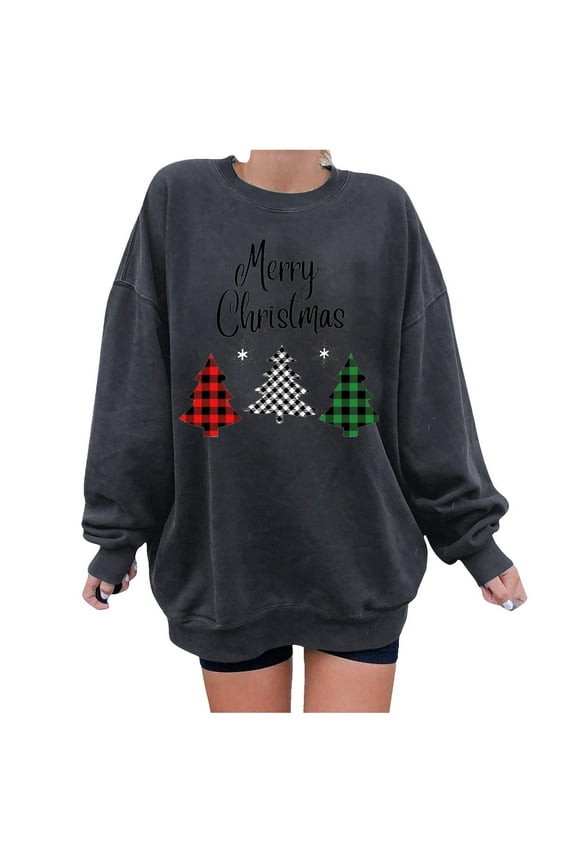 Dyegold Women Christmas Sweatshirt Weekly Crewneck Holiday Shirts Teen Girls Casual Xmas Tree Graphic Sweater Funny Plus Size Novelty Sweatshirt Ladies Blouse Pullover Merry Christmas Tops