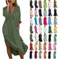 thumbnail image 1 of Dyegold Women Cotton And Linen Shirt Dress Button Down Casual Maxi Dresses Loose Flowy Swing Long Sleeve Vacation Long Dress, 1 of 6