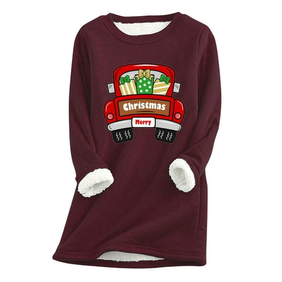 Dyegold Women Fleece Sweatshirt Winter Casual Undershirt Teen Girls Thick Ladies Christmas Gifts Sweatshirt Fluffy Warm Graphic Pullover Fleece Tops Loungewear Sherpa Lined Shirts
