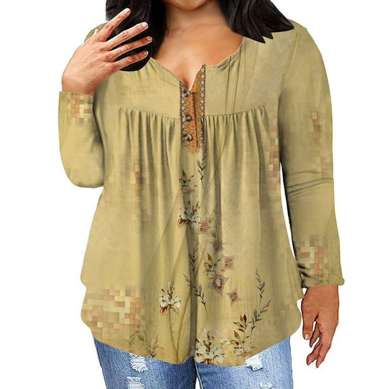 Dyegold Women Plus Size Tops Ladies Fall Tops Plus Size Clothes For Women Y2K Clothes Plus Size Loose Fit Blouses V Neck Tshirt Women Loose Fit