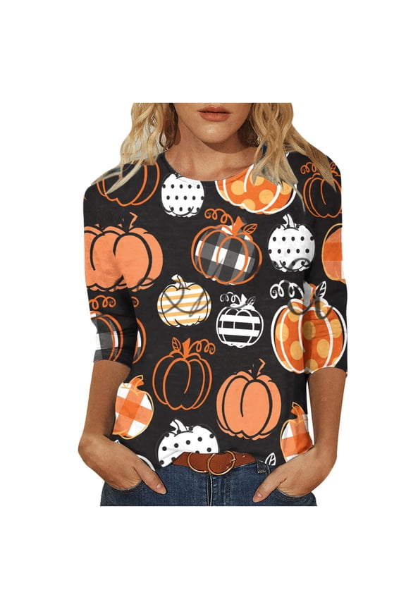 Dyegold Women'S Halloween Shirts Sale Teen Girls Novelty Graphic Sweatshirts Womens 3/4 Length Sleeve Tops Work Office Sport Vacation ​Halloween ​Fall Clothes For Women 2023