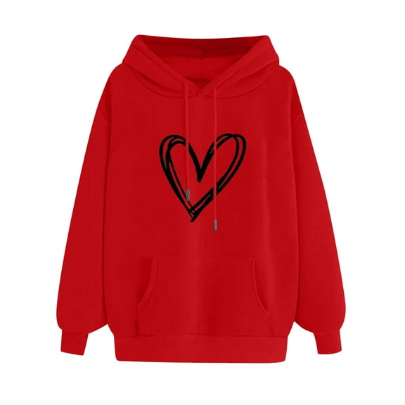Dyegold Women'S Hoodies Pullover Sales Graphic Sweatshirt Plus Size Ladies Casual Teen Girls Clothes Winter Heart Print Hoodie Trendy Comfy Pullover Oversized Fleece Long Sleeve Sweater