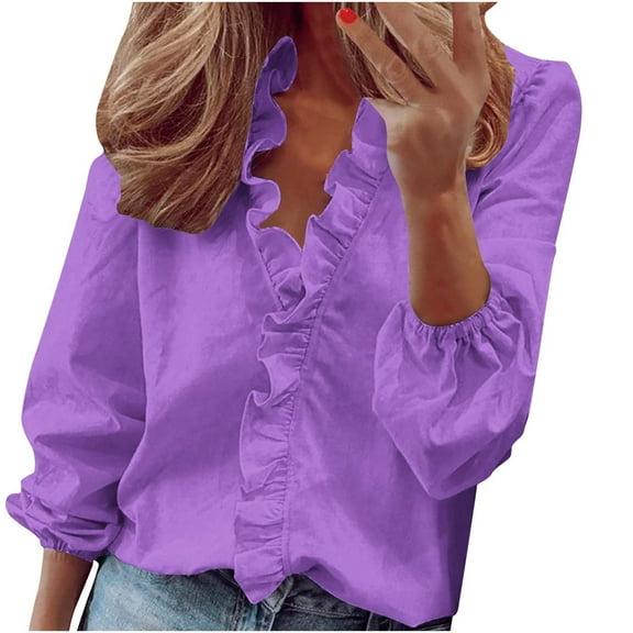 Dyegold Women'S Long Sleeve Tops Ladies Solid Color Tunics Tops Womens Henley Tops Womens Blouses And Tops V-Neck Fall Fashion 2025 ​Christmas ​Womens Tshirts Cotton ​Labor Day