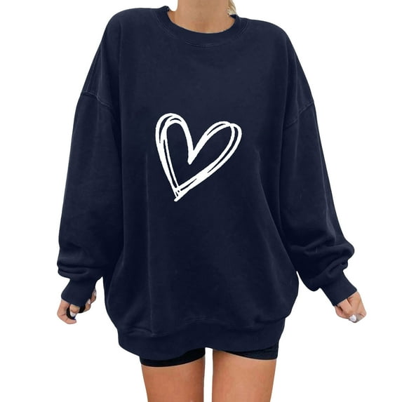 Dyegold Women’S Sweatshirts Ladies Heart Print Graphic Girls Fashion Oversized Sweatshirts Work Office Sport Long Sleeve Halloween Women'S Fashion