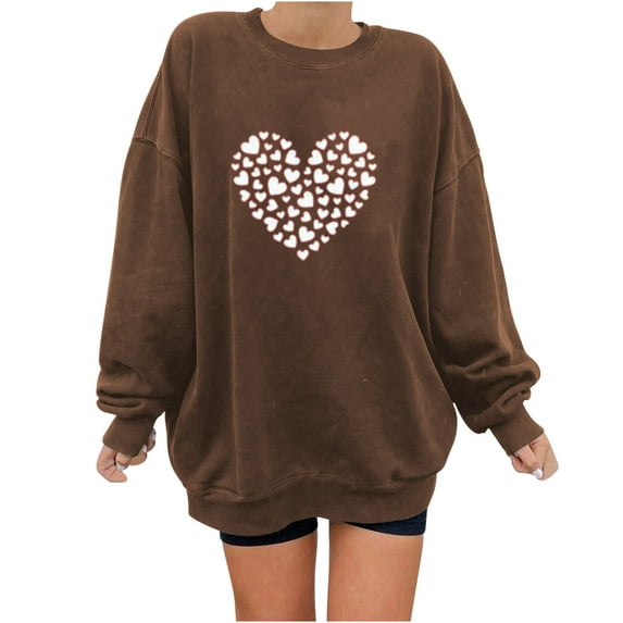 Dyegold Women’S Sweatshirts Ladies Heart Print Graphic Womens Long Sleeve Tops Casual Women'S Sweatshirts Cotton Linen Fall Fashion 2023 Halloween Womens Fall Clothes Up to 65% Off
