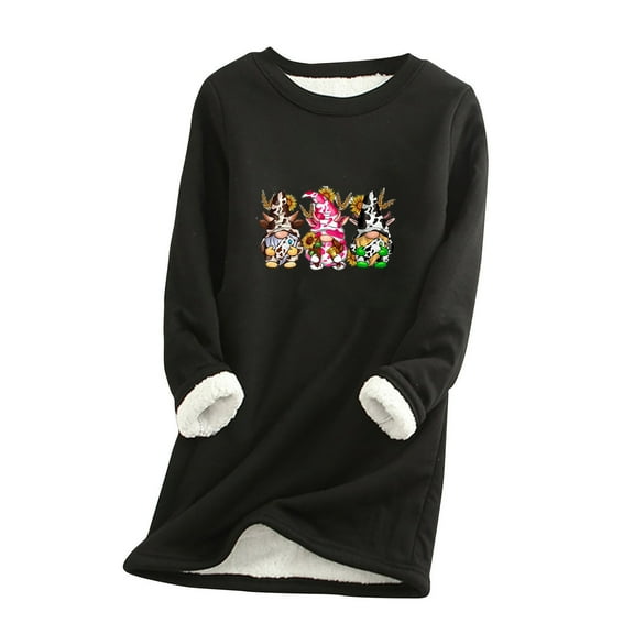 Dyegold Women'S Winter Tops Winter Thermal Fluffy Pullover Sherpa Lined Casual Warm Undershirt Loose Teen Girls Long Sleeve Sweatshirt Graphic Ladies Fall Tops Thick Thanksgiving Shirts
