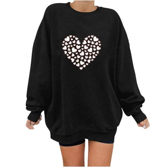 Dyegold Women Sweatshirt Ladies Heart Print Graphic Womens Fashion 2025 Womens Crewneck Sweatshirt Fleece Holiday Vacation Women'S Fall Tops