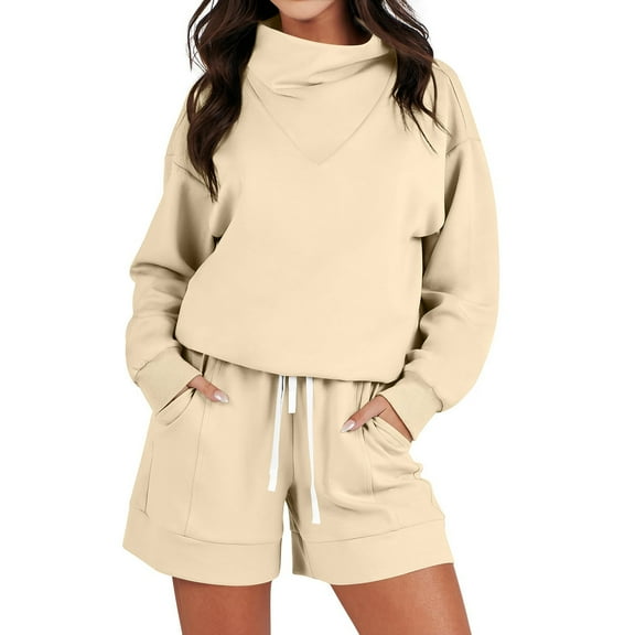 Dyegold Women Sweatsuits Sets Quarter Zip Pullover Tops With Wide Leg Shorts Lounge Sets For Women 2 Piece Cute Short Sets