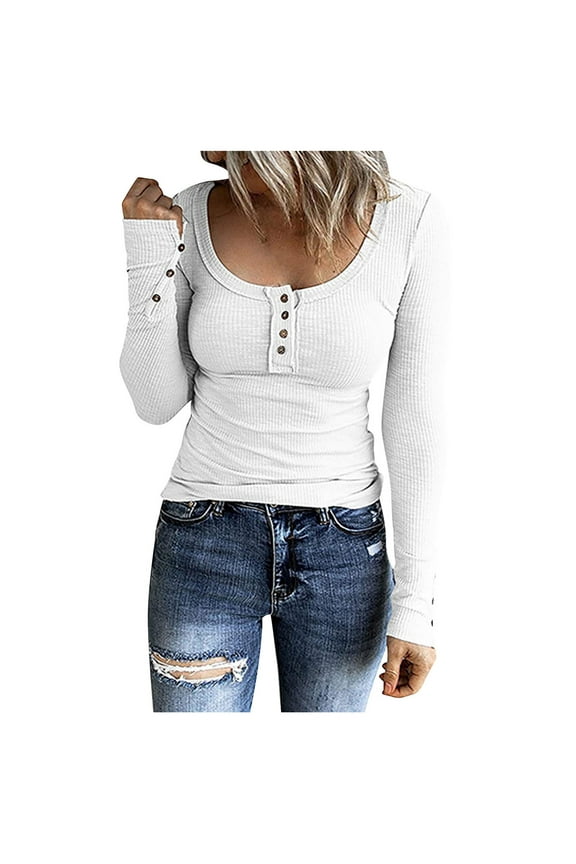 Dyegold Women's Long Sleeve Shirts Casual Fall Fashion 2023 Henley Top Button Down Blouses Basic Ribbed Knit T Shirts Tunic