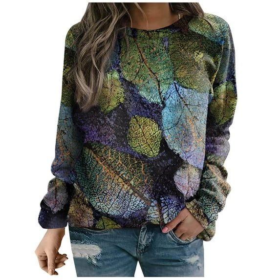 Dyegold Women's Long Sleeve Shirts Savings Comfy Y2k Fleece Winter Shirts Graphic Western Floral Printed Sweater Ladies Plus Size Jacket Vintage Casual Sweatshirt Workout Teen Girls Hoodie Tops