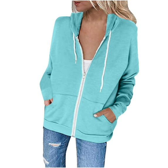 Dyegold Women's Oversized Zip Up Hoodies Sweatshirts Y2K Clothes Teen Girl Fall Fashion Casual Drawstring Jacket with Pocket