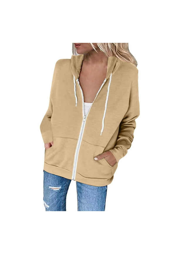 Dyegold Women's Oversized Zip Up Hoodies Sweatshirts Y2K Clothes Teen Girl Fall Fashion Casual Drawstring Jacket with Pocket