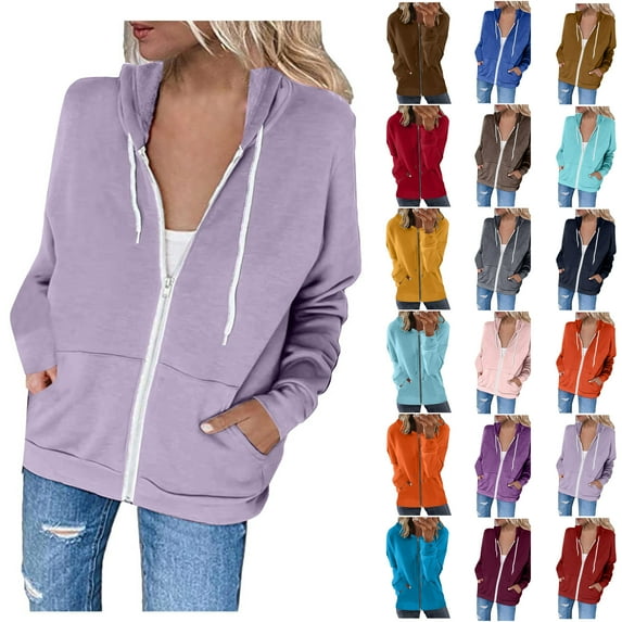 Dyegold Women's Oversized Zip Up Hoodies Sweatshirts Y2K Clothes Teen Girl Fall Fashion Casual Drawstring Jacket with Pocket