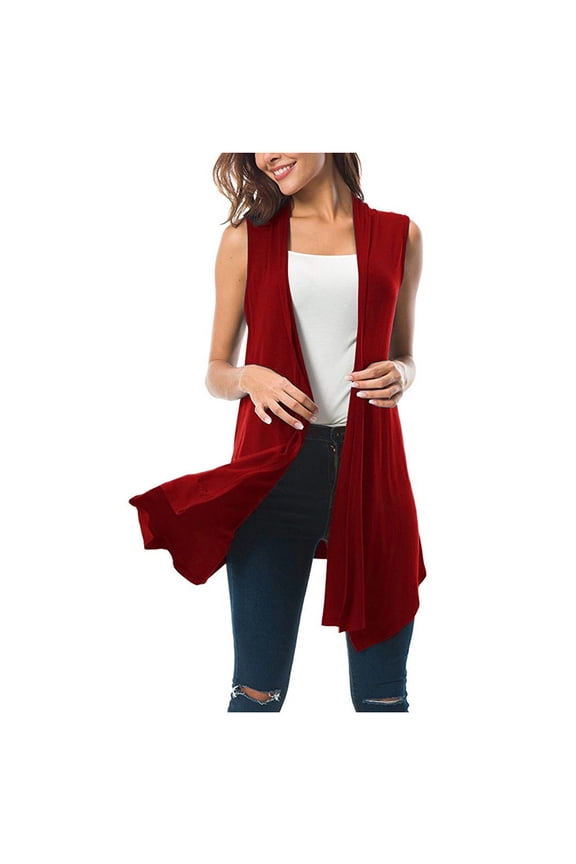 Dyegold Women's Sleeveless Cardigan Casual Long Open Front Flowy Drape Asymmetric Hem Plus Size Lightweight Vest Jackets