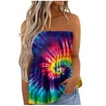 thumbnail image 1 of Dyegold Summer Tops for Women 2023, Cute Summer Tube Tops for Women Leopard Tie Dye Bandeau ​Loose Swing Pleated Off Shoulder Sleeveless Henley Shirts Tank, 1 of 5