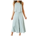 thumbnail image 1 of Dyegold Women's Summer 2 Piece Outfits Cotton Linen Lounge Sets Sleeveless Tank Crop Cropped Wide Leg Pants Matching Set, 1 of 6