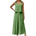 thumbnail image 2 of Overstock Deals Outlet Women's Summer 2 Piece Outfits Round Neck Crop Top Cropped Wide Leg Pants Sets Trendy Lounge Linen Set Jumpsuits With Pockets Deal Of The Prime Of Day Today 2 of 11