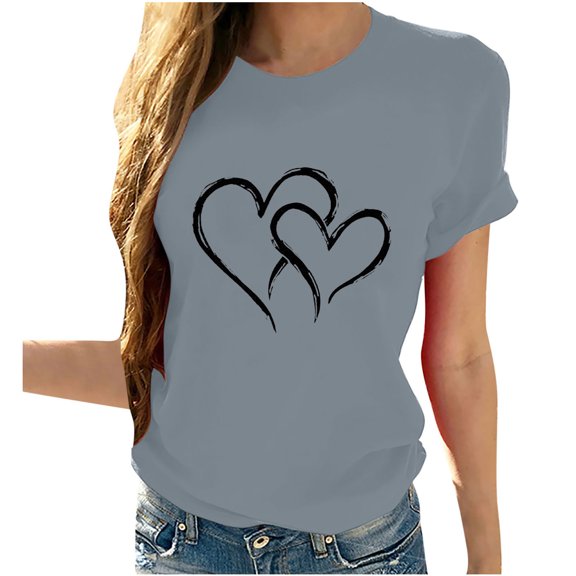 Dyegold Women's Summer Love Heart T Shirt Cute Novelty Graphic Loose Tees Crew Neck Short Sleeve Casual Tops Tshirts Blouses