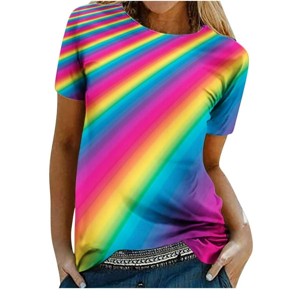 Dyegold Women's Summer Short Sleeve Tshirts Crew Neck Floral Printed Tunic Tees Trendy Casual Loose Plus Size Tops Blouse