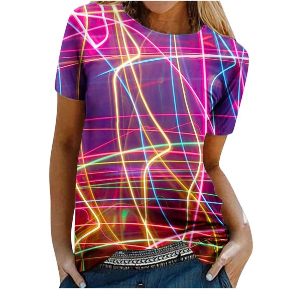 Dyegold Women's Summer Short Sleeve Tshirts Crew Neck Floral Printed Tunic Tees Trendy Casual Loose Plus Size Tops Blouse