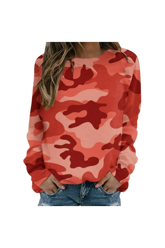 Dyegold Women's Sweatshirts Prime Workout Y2k Ladies Western Shirts Teen Girls Vintage Camo Print Tops Oversized Plus Size Pullover Winter Fleece Jacket Casual Graphic Sweatshirt Sweater
