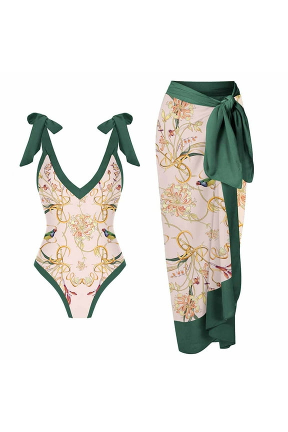 Dyegold Womens Bathing Suit With Matching Cover Up 2 Pieces Floral Print Bikini Swimsuit And Swimwear Cover Up Beach Skirt