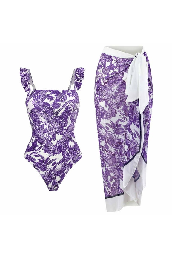 Dyegold Womens Bathing Suit With Matching Cover Up 2 Pieces Floral Print Bikini Swimsuit And Swimwear Cover Up Beach Skirt