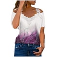 thumbnail image 1 of Dyegold Cold Shoulder Tops For Women Short Sleeve V Neck Crochet Lace Shirts Summer Dressy Casual Loose Tunics Blouses Tees, 1 of 4