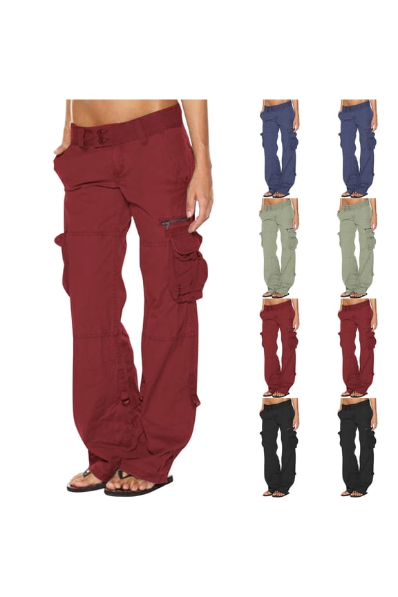 Dyegold Womens Cargo Pants With Pockets Baggy Low Waist Zipper Straight Y2k Pants Light Baggy Jogger Loose Parachute Pants