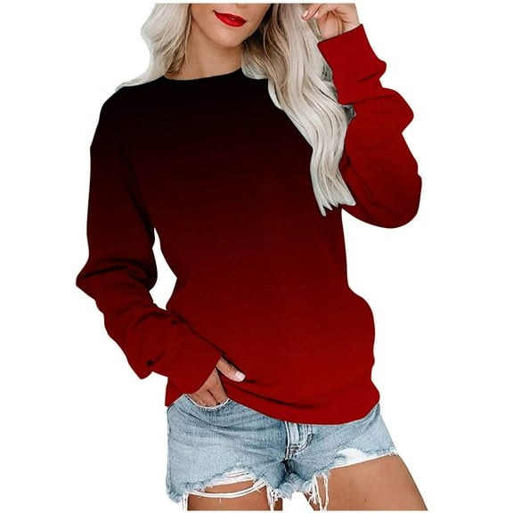 Dyegold Womens Casual Long Sleeve Sweatshirt Crew Neck Cute Gradient Pullover Tops Oversized Sweater Shirt Fall Fashion 2023