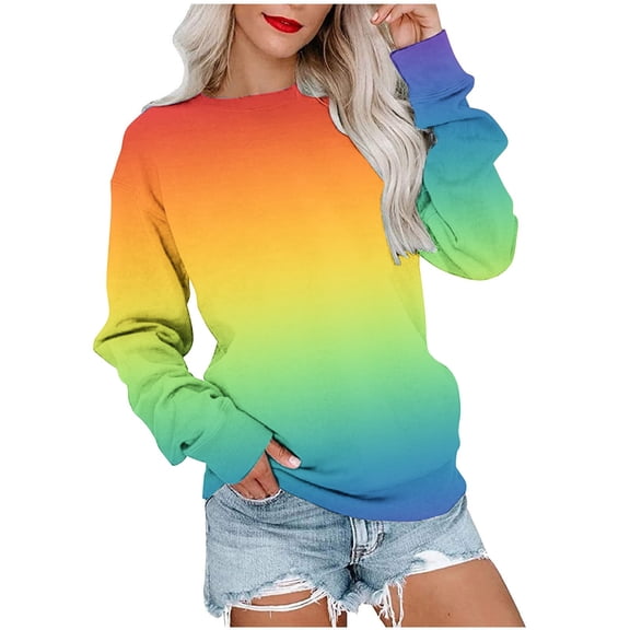 Dyegold Womens Casual Long Sleeve Sweatshirt Crew Neck Cute Gradient Pullover Tops Oversized Sweater Shirt Fall Fashion 2023