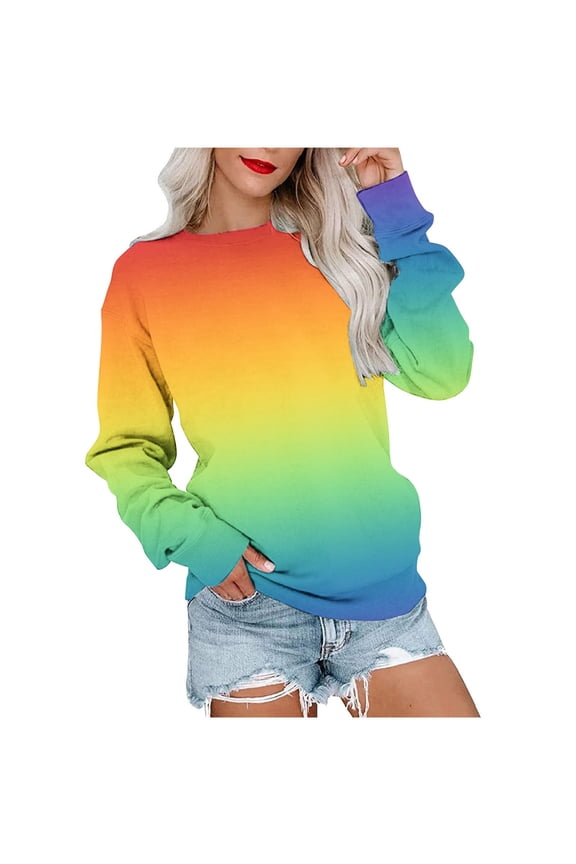 Dyegold Womens Casual Long Sleeve Sweatshirt Crew Neck Cute Gradient Pullover Tops Oversized Sweater Shirt Fall Fashion 2023