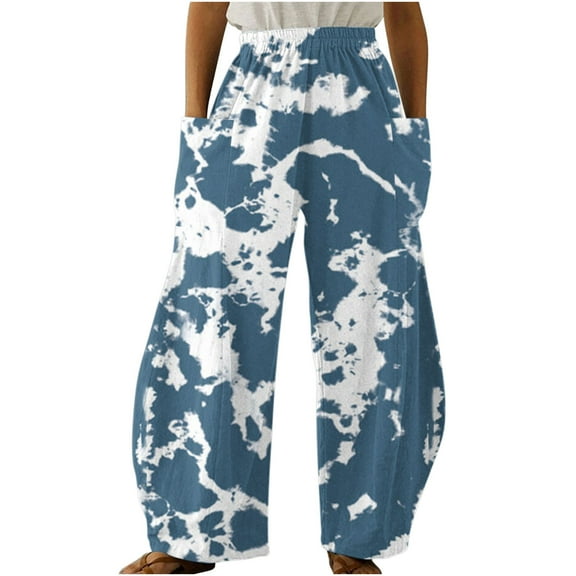 Dyegold Womens Casual Wide Leg Pants Elastic Waisted Straight Long Trousers Loose Work Cargo Palazzo Pants Y2k Streetwear