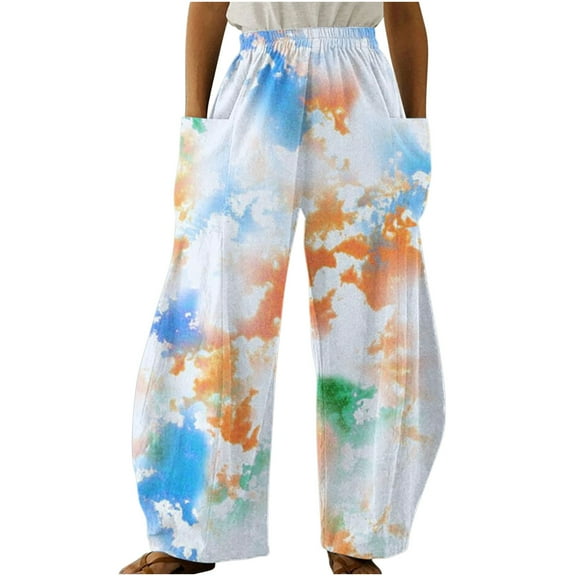 Dyegold Womens Casual Wide Leg Pants Elastic Waisted Straight Long Trousers Loose Work Cargo Palazzo Pants Y2k Streetwear