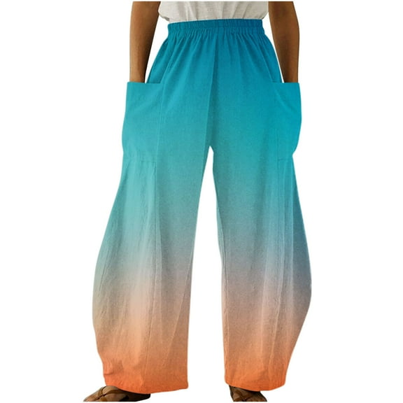 Dyegold Womens Casual Wide Leg Pants Elastic Waisted Straight Long Trousers Loose Work Cargo Palazzo Pants Y2k Streetwear