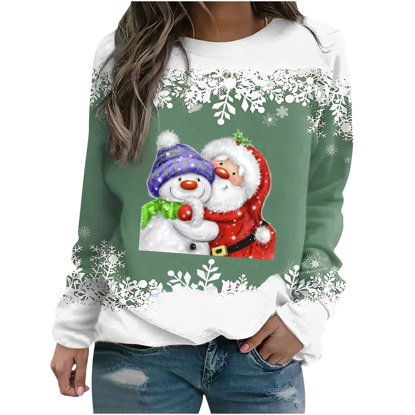same day delivery items prime Funny Christmas Tee Shirts for Women Plus  Size Snowman Graphic Print Shirts Casual Long Sleeve Pullover Sweatshirts