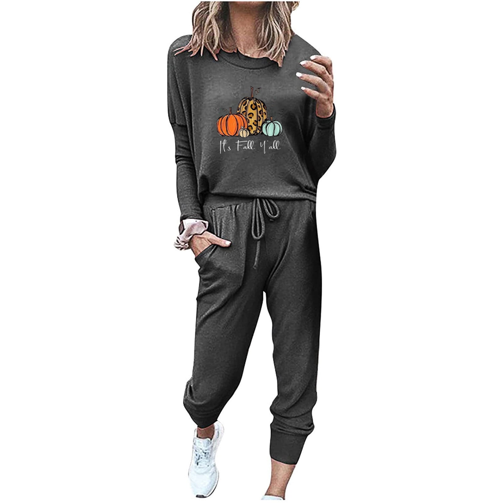 Dyegold Womens Two Piece Sweat Suit Workout Pants and Long Sleeve Top for Sport Office and Vacation Plus Size Walmart
