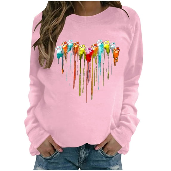 Dyegold Womens Crewneck Sweatshirt Prime Vintage Sweater Teen Girls Oversized Western Plus Size Jacket Casual Graphic Sweatshirt Y2k Fleece Pullover Winter Ladies Heart Printed Tops