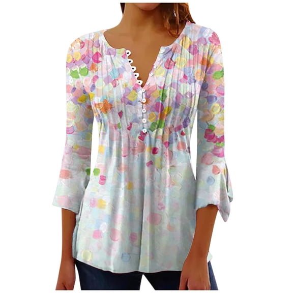 Dyegold Womens Dressy Tops And Blouses Teen Girls 3/4 Length Sleeve Womens Tops Summer Women's Blouses Fall Outfits Oversized ​Loose Fit Blouses ​Plus Size Cotton Tops For Women ​Online Shopping