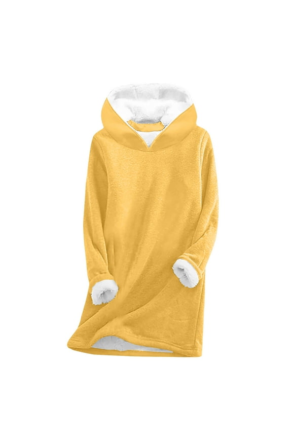 Womens Fleece Sweatshirt Warm Winter Casual Tops Hooded Ladies Solid Sherpa Lined Undershirt Thick Teen Girls Fleece Pullover Fluffy Long Sleeve Sweatshirt Loungewear Shirts
