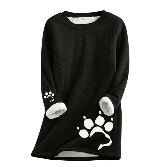Dyegold Womens Fleece Tops Long Sleeve Warm Winter Pullover Casual Cute Dog Paw Print Undershirt Ladies Sherpa Lined Shirts Thermal Long Sleeve Loungewear Fluffy Thick Teen Girls Tops