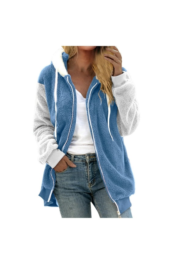Dyegold Womens Fuzzy Jacket Sale Ladies Shaggy Hoodies Womens Jackets Lightweight Trendy Winter Warm Long Sleeve ​Christmas ​Winter Coat Women