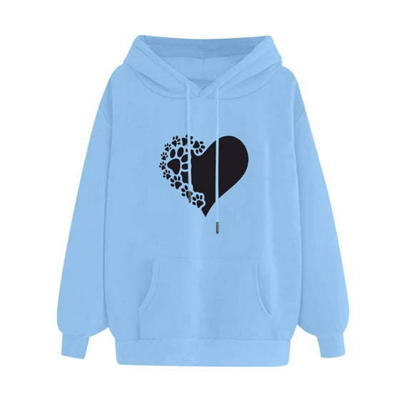 Dyegold Womens Hooded Sweatshirt Cropped Graphic Ladies Sweater Heart Print Fashion Teen Girls Hoodie Workout Long Sleeve Hooded Pullover Casual Fleece Shirts Winter Plus Size Sweatshirt