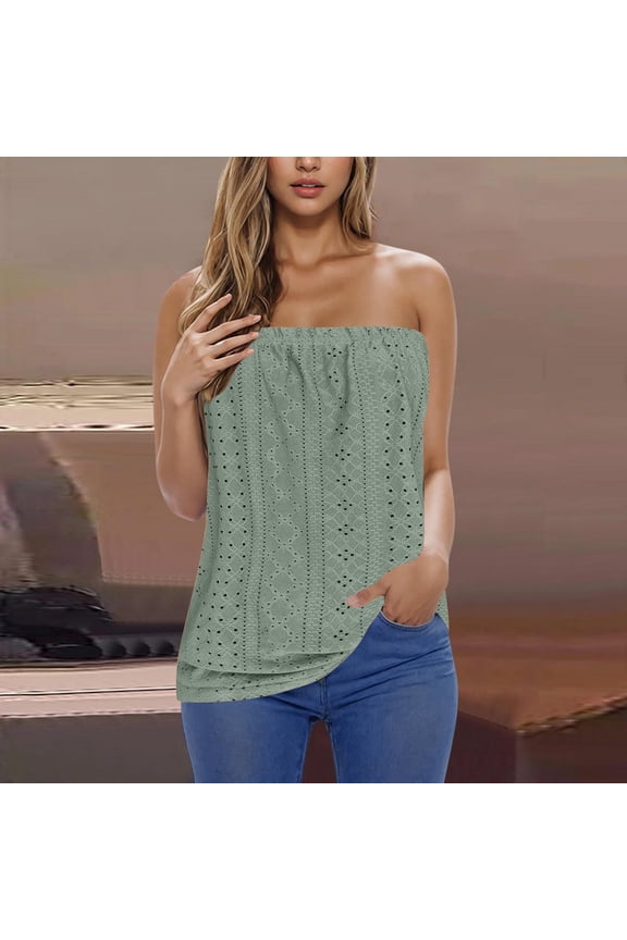 Womens Summer Tops Trendy Off Shoulder Pleated Flowy Swing Strapless Bandeau T Shirts for Women Sleeveless Blouses Tops Dressy Striped Tube Top Tunic Plus Size Shirts for Women