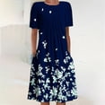 thumbnail image 1 of Dyegold Womens Sundresses Summer Casual Boho Pleated Knee Length Swing Aline Midi Party Beach Dress Floral Print Short Sleeve Sun dresses for Women Plus Crewneck Dresses Vacation, 1 of 5