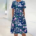 thumbnail image 1 of Dyegold Womens Sundresses Summer Casual Boho Pleated Knee Length Swing Aline Midi Party Beach Dress Floral Print Short Sleeve Sun dresses for Women Plus Crewneck Dresses Vacation, 1 of 5