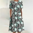 thumbnail image 1 of Dyegold Womens Sundresses Summer Casual Boho Pleated Knee Length Swing Aline Midi Party Beach Dress Floral Print Short Sleeve Sun dresses for Women Plus Crewneck Dresses Vacation, 1 of 5